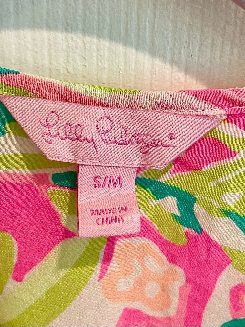 Lilly Pulitzer Atlin Silk Caftan Dress – Tiki Pink Bird of Paradise – S/M - Picture 12 of 16